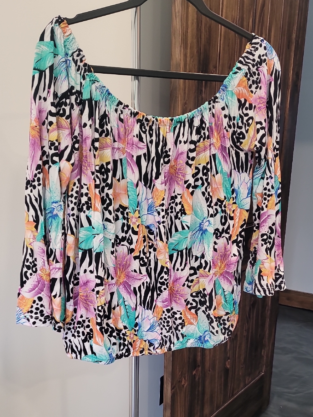 VENUS Multicolor Off-Shoulder Floral & Zebra Print Tunic
